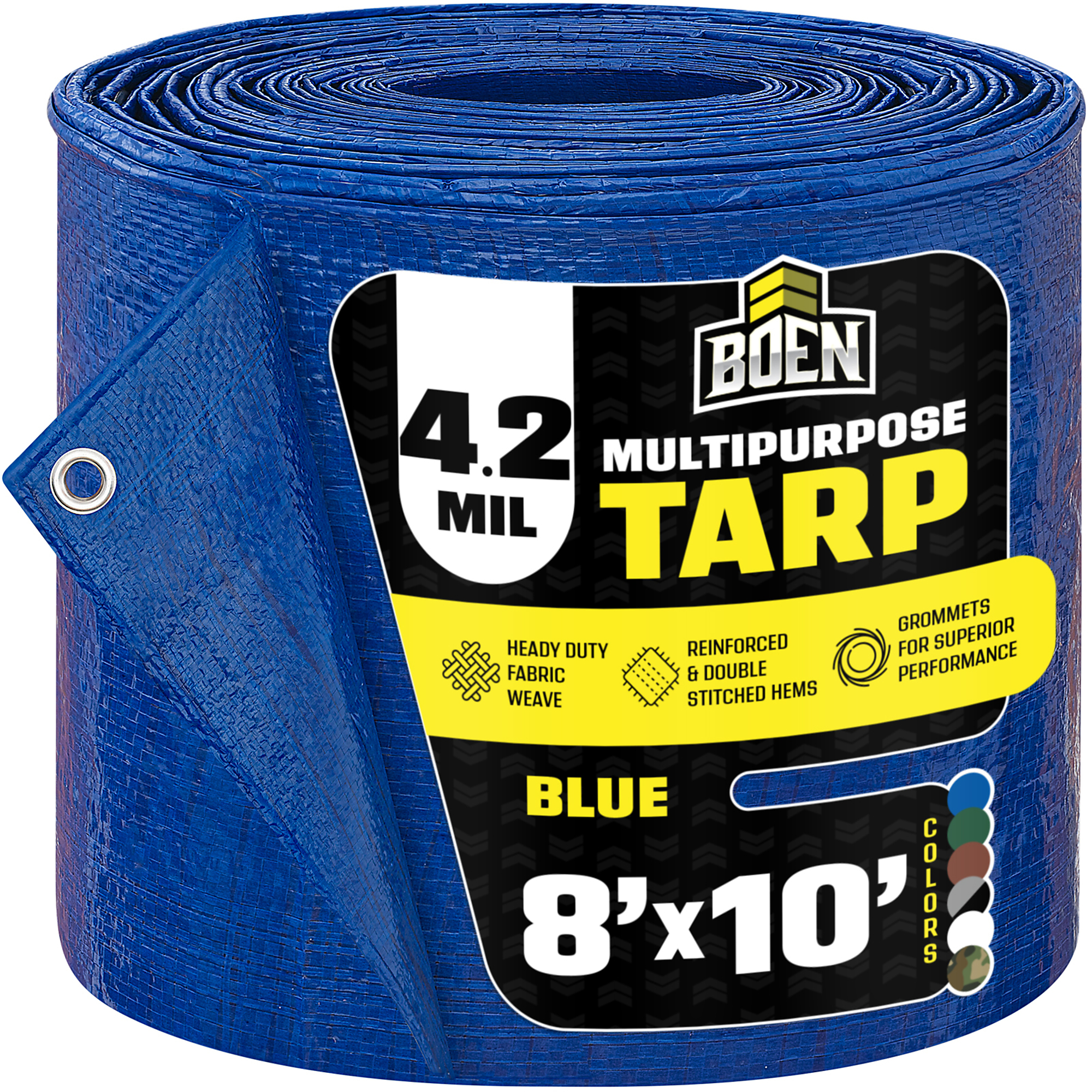 Boen 8 ft x 10 ft Blue Tarp, 4.2 Mil Thick Multi-Purpose Large Waterproof Cover, Rip Proof Tarps, Thick Weave Material, UV Resistant Great for Tarpaulin Canopy Tent, Boat, RV or Pool Cover
